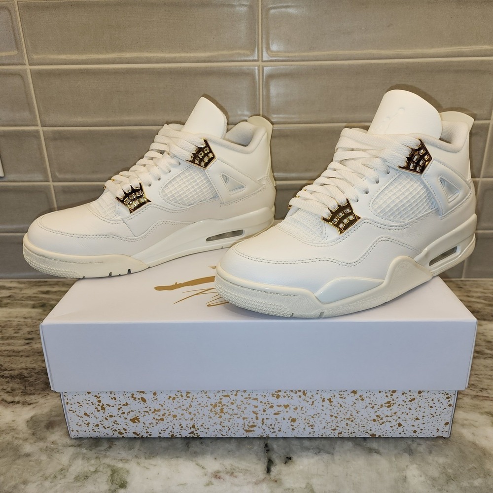Air Jordan 4 Retro White Gold Metallic Womens 9.5 Men 8 Unisex AJ4 Sneakers - Picture 12 of 14